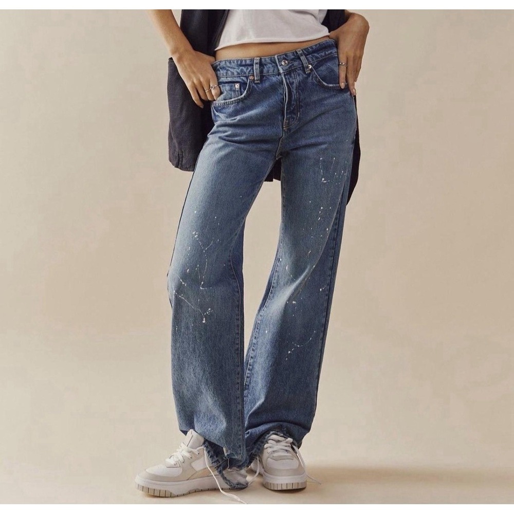FREE PEOPLE x We The Free Paint Splatter, Distressed Hem Jeans - Size 30